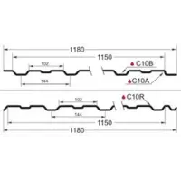 Профнастил С-10(Тип), 0.45 мм, Полиэстер двухсторонний RAL ** , 1.18 * м2