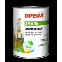 Эмаль ОРЕОЛ акриловая глянцевая белая (пластик) 0,9 кг