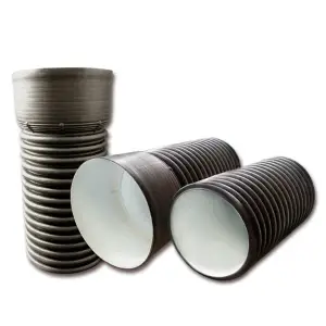 Труба канализационная гофрированная двухстенная FD-Plast D 200/171 с раструбом L-6м, черная SN8