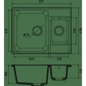 Мойка композитная GRANFEST Quarz 09 620х480 белый 1,5-чаши