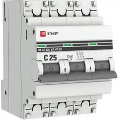 Выключатель автоматический 3п BA47-63 25A 4.5kA х-ка С PROxima ЕКF mcb4763-3-25C-pro