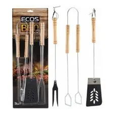 Набор для барбекю ECOS ND-1095D ( щипцы 39 см, вилка 39 см, лопатка 39 см, нерж. сталь, дерево)